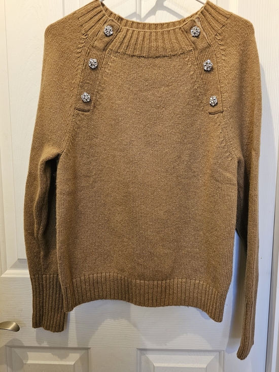 J. Crew Sweaters - Womens J. Crew Camel Crewneck Sweater With Rhinestone Buttons